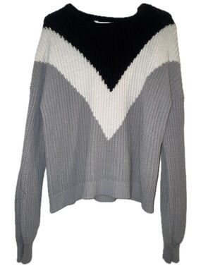 Time and Tru Chevron Colorblock Crewneck Sweater - Black, White & Gray